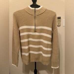 SanctuaryTan and White Striped Sweater. Size Medium. NWOT